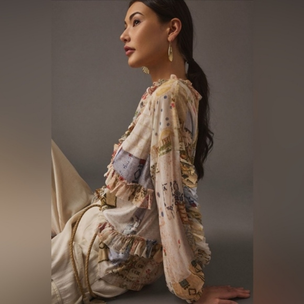 Tiny Anthropologie Bohemian Patchwork Ruffled Blo… - image 3